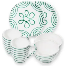 Gmundner Keramik, Geschirrset, Grüngeflammt, Hüttenfrühstück Cup f. 2 P.(6tlg)