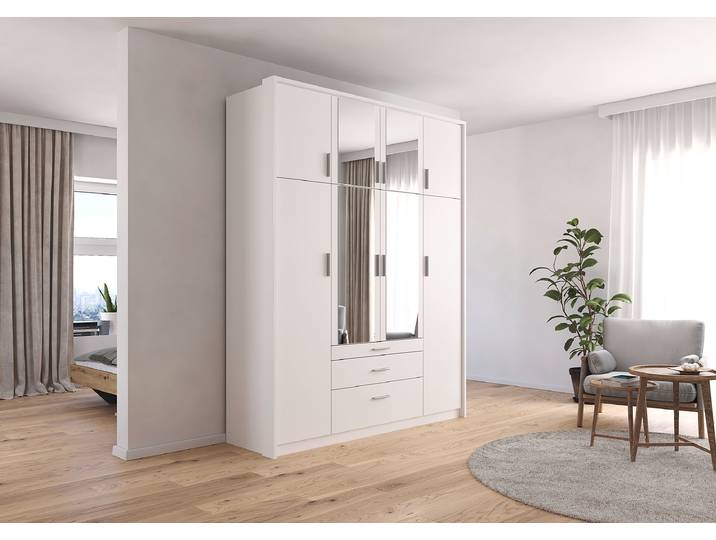 Drehtürenschrank Hildesheim Passepartout 185cm Weiß/Alpinweiß mit Spiegeltür/-en