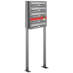 AL Briefkastensysteme 5 Fächer Premium Edelstahl Stand Briefkasten Anlage für Post A4 modern, robust, wetterfest, Artikelnummer: 132T5S1