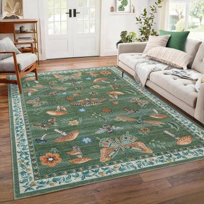 Garvee Farmhouse Washable Mushroom Insect Area Rug