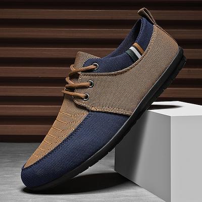 Freizeitschuhe zum Schnüren für Herren in Hellbraun und Marineblau, einzigartiges Webdesign, perfekt für Stil und Komfort im Alltag