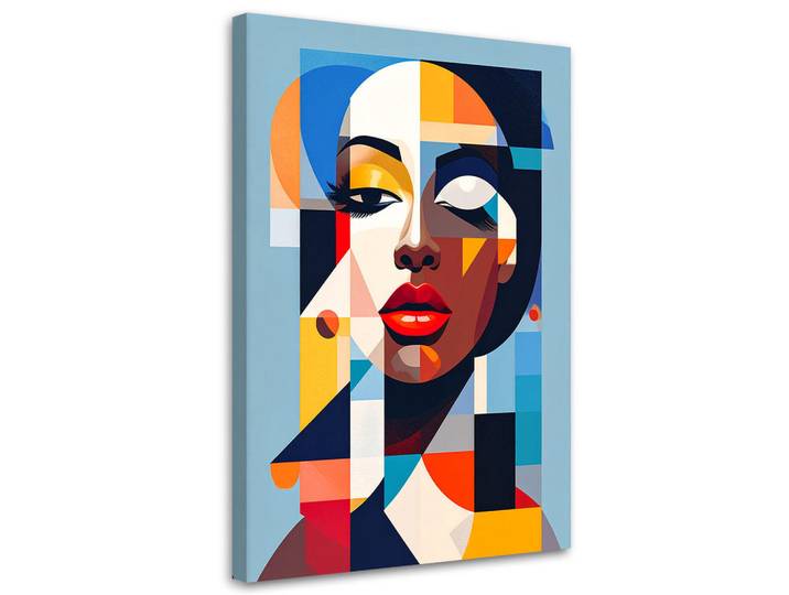 Feeby Leinwandbild Porträt einer Frau im Bauhaus-Stil 70x100cm, Mehrfarbig, Abstrakt, Rechteckig, 70x100 cm, Bilder & Rahmen, Bilder, Leinwandbilder