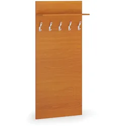 Garderobenwand HORIZONT, 5 Kleiderhaken, Ablage, Holzstruktur horizontal, Kirschbaum