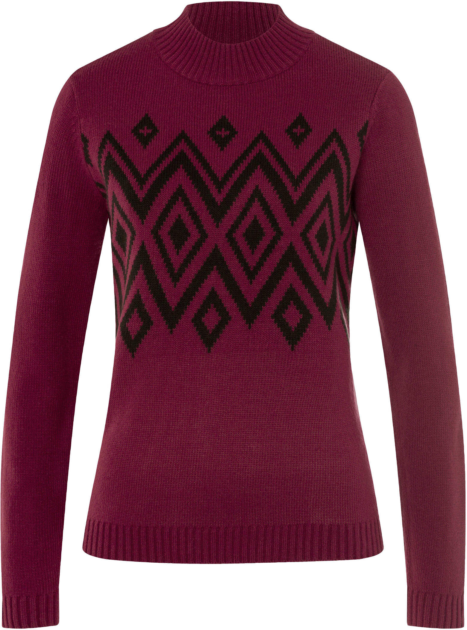 Sieh An! Strickpullover SIEH AN "Stehkragen-Pullover Stehkragenpullover mit Norweger-Muster", Damen, Gr. 50, rot (bordeaux, schwarz), Strick, , Basic, Pullover Strickpullover