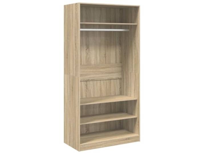 HBBMGYD Kleiderschrank, Eiche Sonoma, 100 x 50 x 200 cm, Holz 3 kleine Fächer, 1 großes Fach mit Stange, Pullover, Jeans, Mützen, Handtaschen, einfache Montage