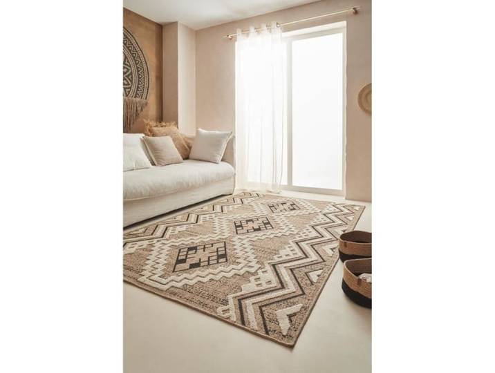 Tapis intérieur extérieur aspect jute à motif oriental - NAZAR RUGS - 120x170 cm - Nature - Noir