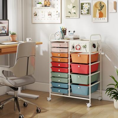 Lirago 14-Drawer Rolling Storage Cart with Metal Tabletop and Pegboard