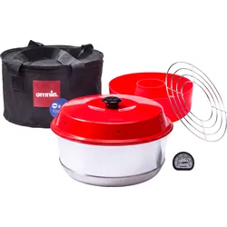 Omnia x Fritz Berger Campingbackofen 3 Liter Set 5-tlg. inkl. Silikonbackform, Aufbackgitter, Transporttasche & Thermometer