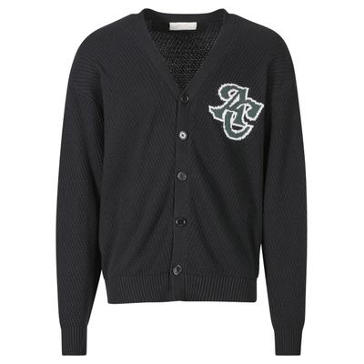 Strickjacke ANOTHER COTTON LAB "Another Cotton Lab AC Lettering Cardigan", Herren, Gr. S, schwarz, 100% Baumwolle, loose fit, V-Ausschnitt, Strickjacken Strickjacke