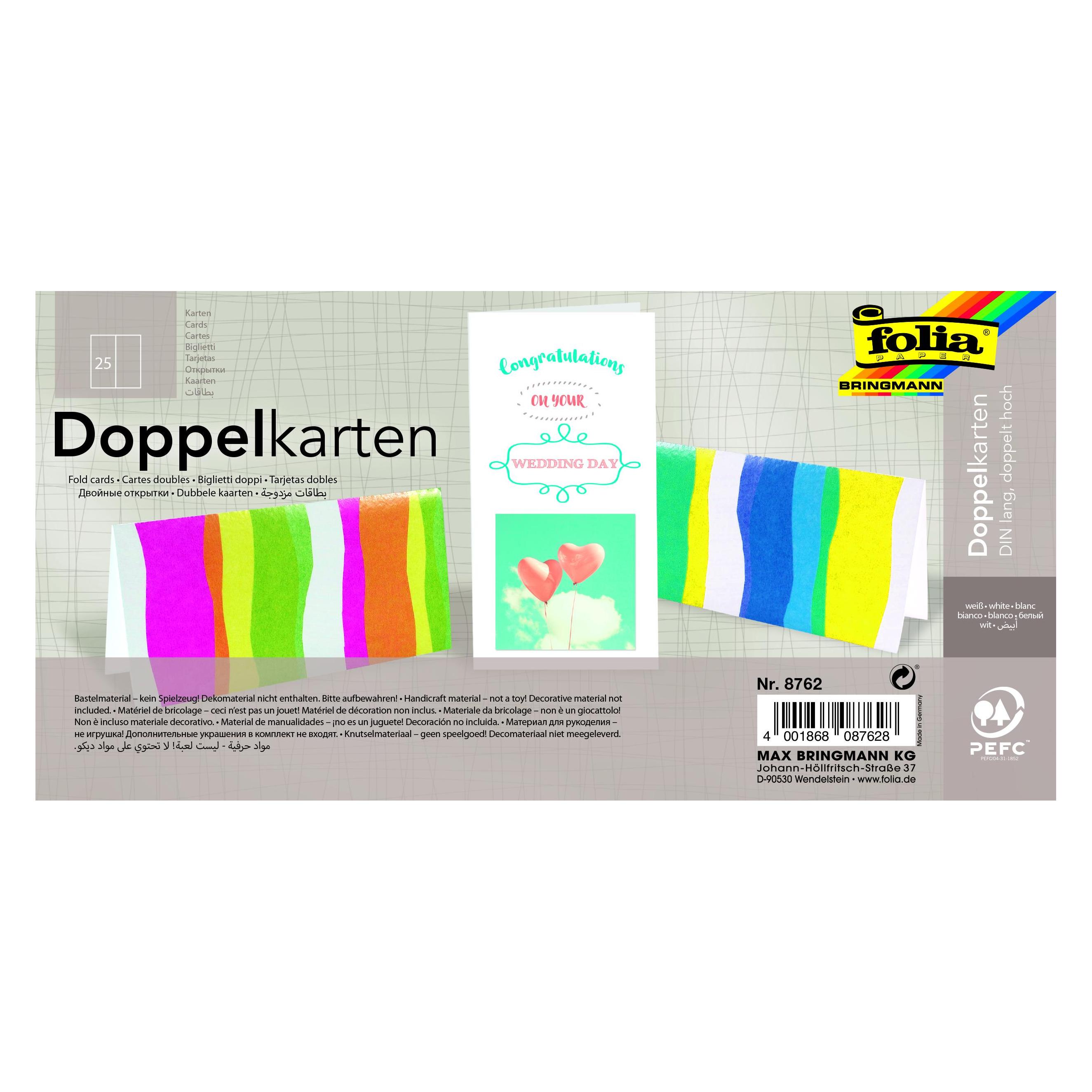 Folia Briefkarte DIN Lang hoch doppelt weiss (25 Stk.) (8762)