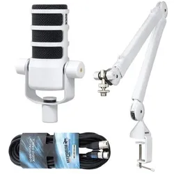 RØDE Podmic Mikrofon Weiss mit Gelenkarm WH und Kabel, Mikrofon