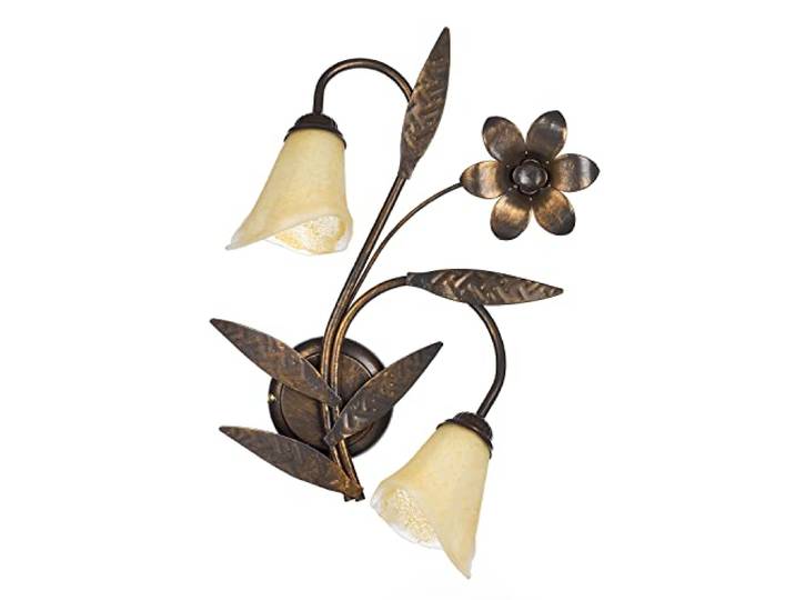ONLI - Applique murale 2 bras en métal marron avec nuances dorées et verres couleur ambre