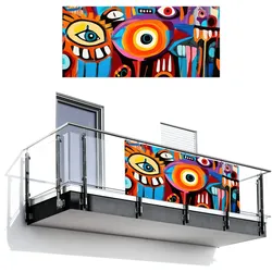 BALKON-SICHTSCHUTZ Abstrakt - Gesicht - Farbenfroh Witterungsbeständig 200x90 cm