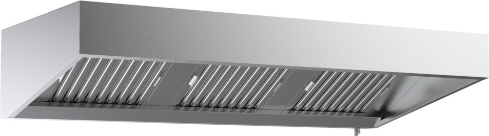 CHEFGASTRO Wandhaube ALDOR exkl. Motor & Regler | LED & 1x Lamellenfilter + Fettablasshahn | HxBxT 40x120x110cm | Edelstahl