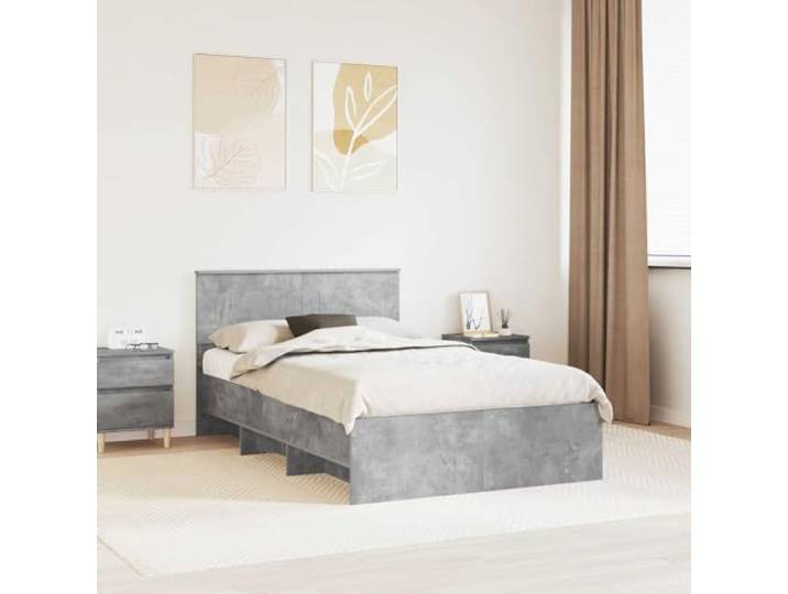 RJPLMFV Bettrahmen, Betongrau, 137 x 203 cm, Holz Integriertes Kopfteil, modernes Design, robuste Struktur, pflegeleicht