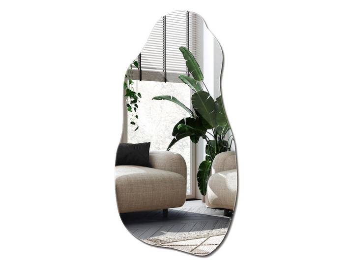 Wallfluent Spiegel 40x80 cm asymmetrisch, Transparent, Glas, Organisch, 40x80x0.4 cm, Spiegel, Wandspiegel