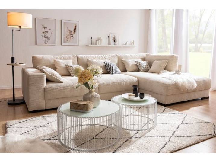 Ecksofa Marsala Beige Cord Eckcouch