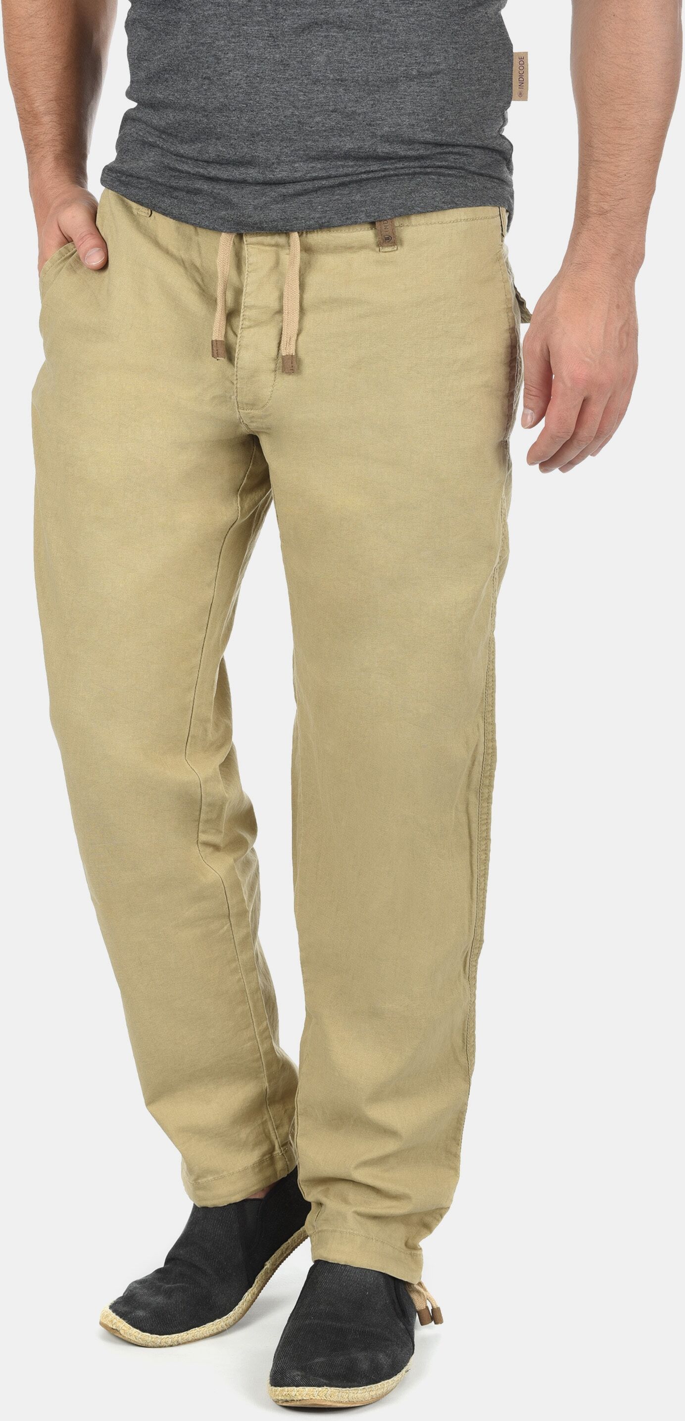 Leinenhose INDICODE "Leinenhose IDIves", Herren, Gr. L, N-Gr, beige (cornstalk), Obermaterial: 55% Leinen LI. 45% Baumwolle CO., Hosen Leinenhose
