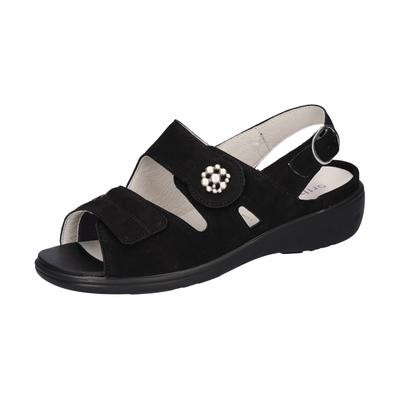 Riemchensandale WALDLÄUFER "Kara-Soft", Damen, Gr. 6 (39), Leder Textil, schwarz, Nubukleder, Textil, unifarben, Schuhe Riemchensandale, Sommerschuh, Sandalette, Keilabsatz, mit Klettverschlüsse, K-Weite