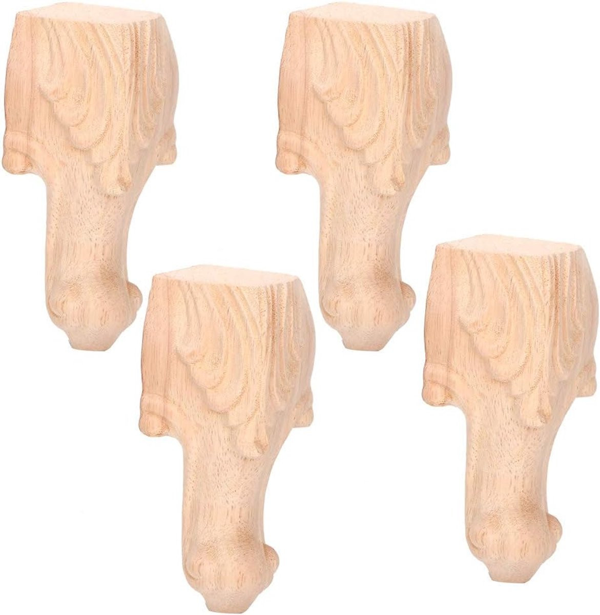 Set van 4 onbehandelde houten gedraaide meubelpoten van 15 cm voor het opknappen van meubels