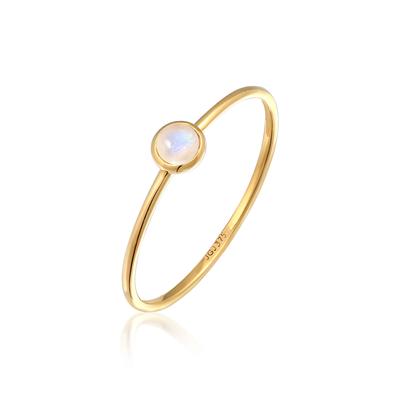 Silberring ELLI PREMIUM "Ring Solitär Mondstein Edelstein 375 Gelbgold" Gr. 56, gold, Fingerringe, Damen, 56, Gelbgold 375, Silberring