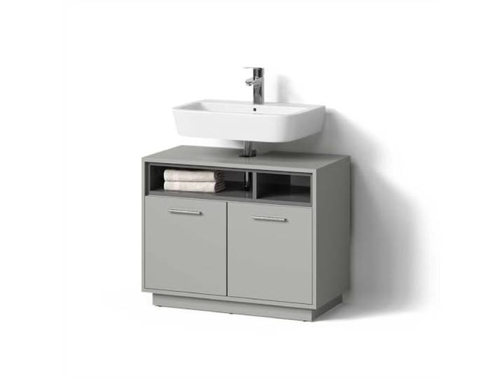 Livinity Waschbeckenunterschrank Temo , Grau 80 x 64 cm 2 Türen · 2 Ablagefächer · Siphonausschnitt · Geräumiger Innenraum · Offener & geschlossener Stauraum
