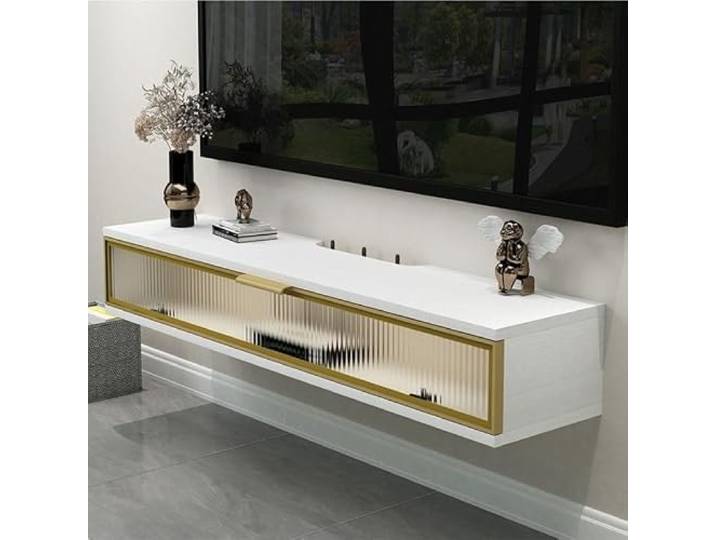 tv schrank Schwimmender TV-Ständer, wandmontierter TV-Schrank, platzsparend Unter dem TV-Regal for Schlafzimmer und Wohnzimmer aus Holz