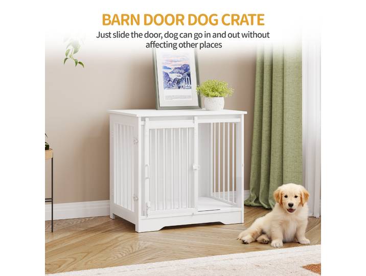 Meubles de Cage pour chien, caisse pour chien de 69 cm, 2 portes, cage pour chien moderne d'intérieur pour tous les chiens, table d'appoint, boîte à chien pour la maison, blanc