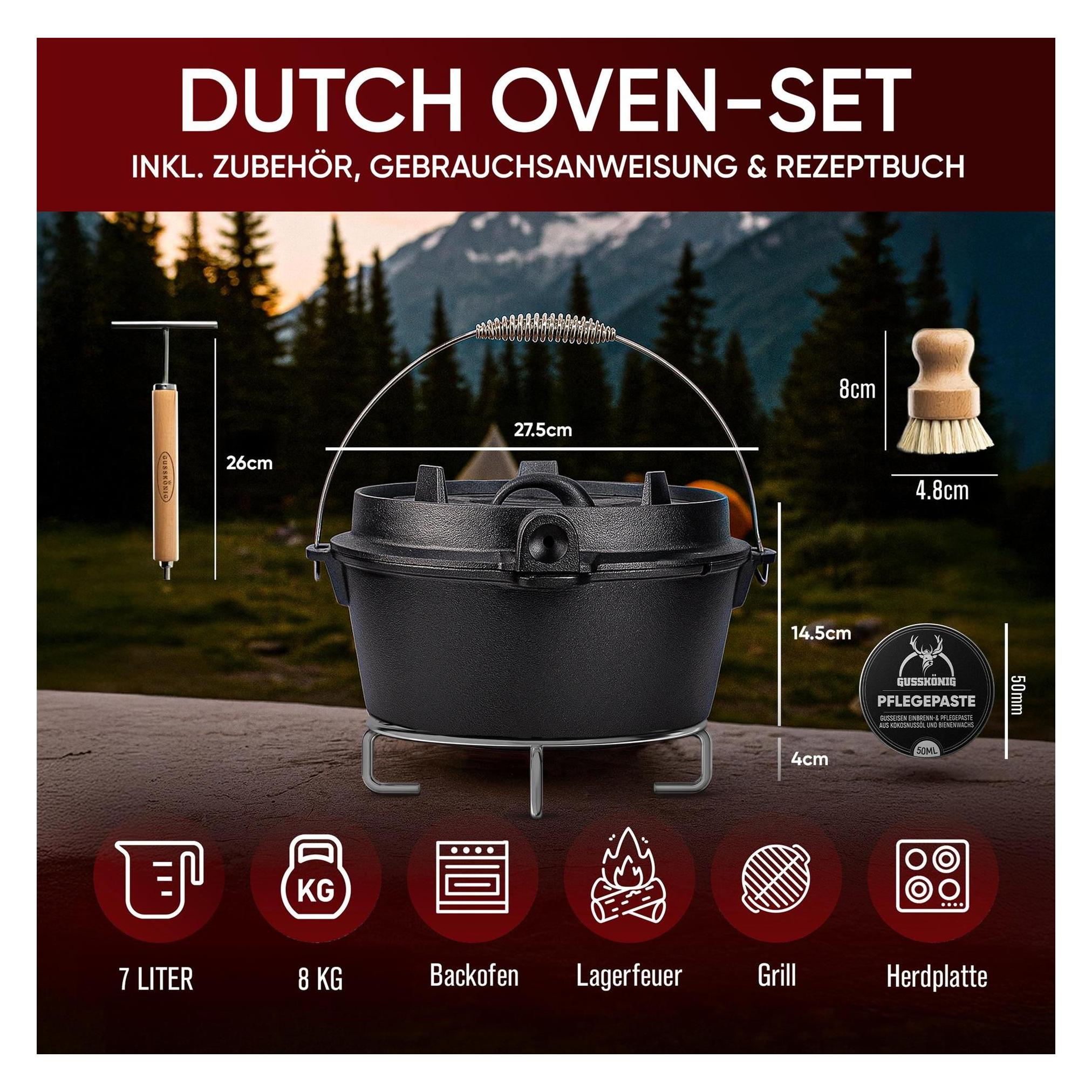 Gusskönig Eingebrannter Dutch Oven Set 7L ohne Füsse (GK-4)