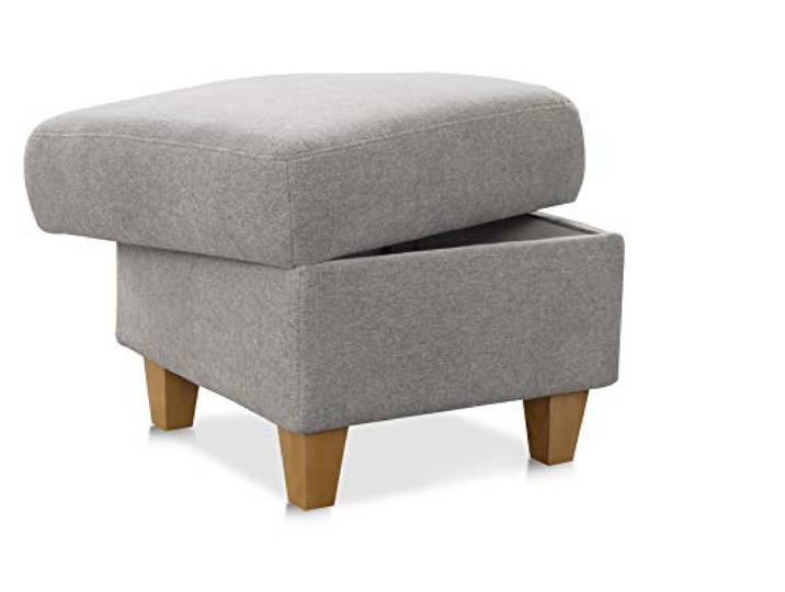 CAVADORE Polsterhocker Palera/Beistellhocker mit Stauraum, ideal als Fußhocker oder Sitzgelegenheit / 58 x 48 x 58 / Chenille, Alvaro Hellgrau, Holzfuß