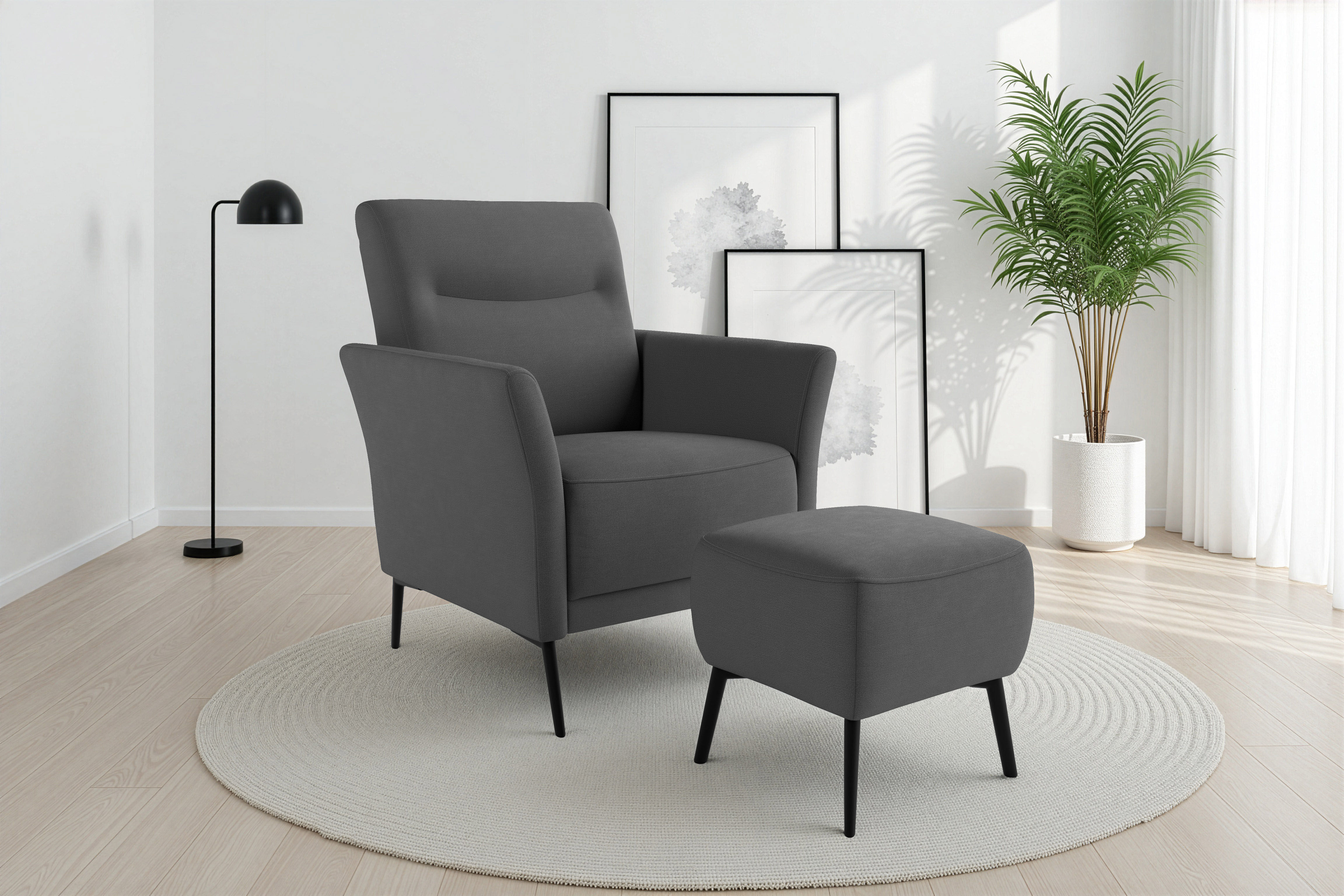 Sessel SIT & MORE "Talvi", grau, B:76cm H:95cm T:83cm, 98% POLYESTER, 2% POLYAMID, Sessel, Sessel, 2-teiliges Set- Sessel mit Hocker grau Flachgewebe, Sesselmit Hocker, B/H/T: 76cm x 95cm x 83cm