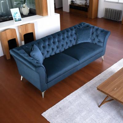 "87.4"" Velvet Rolled Arm 3-Seater Chesterfield Sofa with Tufted Back and Rolled Arms"