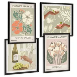 BILDER SET 4er Set - 50x50 cm & 40x60 cm Schwarzer Rahmen - Blumenposter Weinstadt