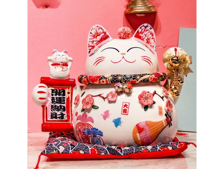 Chat porte-bonheur Maneki Neko en céramique, Statue de chat porte-bonheur de style japonais pour la maison, l'entrée de magasin, l'entrée et le bureau