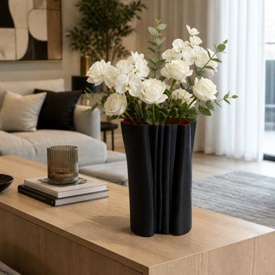 Sagebrook Home Contemporary Sculptural Porcelain Vase with Textured Ribbed Design