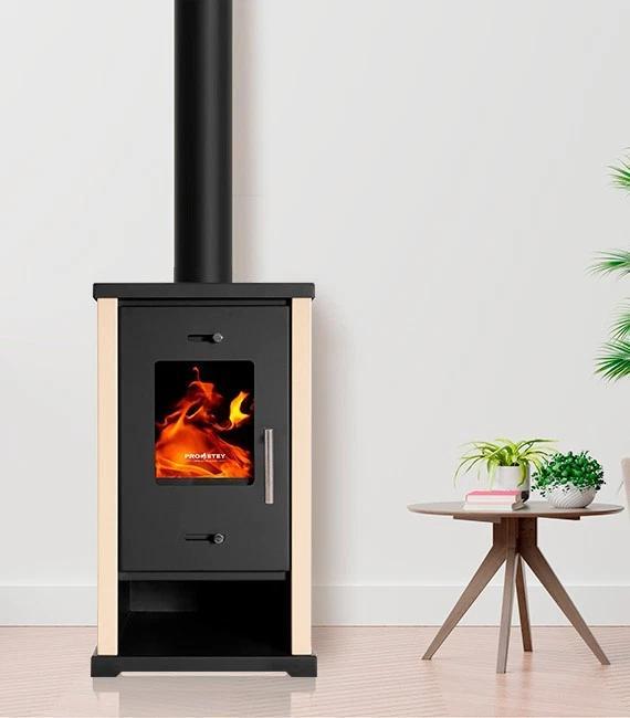 Kaminofen EKO Mini Holzofen 6,3 kW Elfenbein Stahl Ecodesign A+ 82% Effizienz