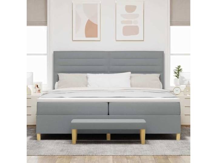 KTHLBRH Hellgraues Bett 200 x 200 cm mit Matratze Gepolstertes Kopfteil inklusive Sitzbank, aus technischem Holz, leicht zu reinigen