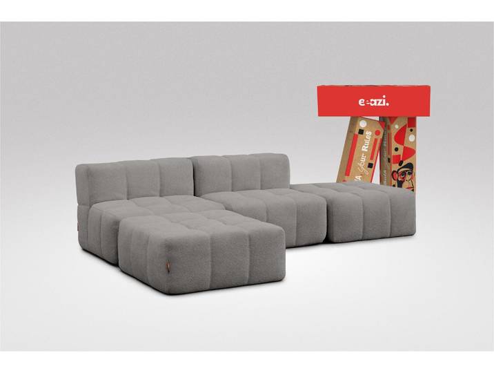 4-tlg. Modulsofa Grau – 2 Mittelteile, 2 Hocker