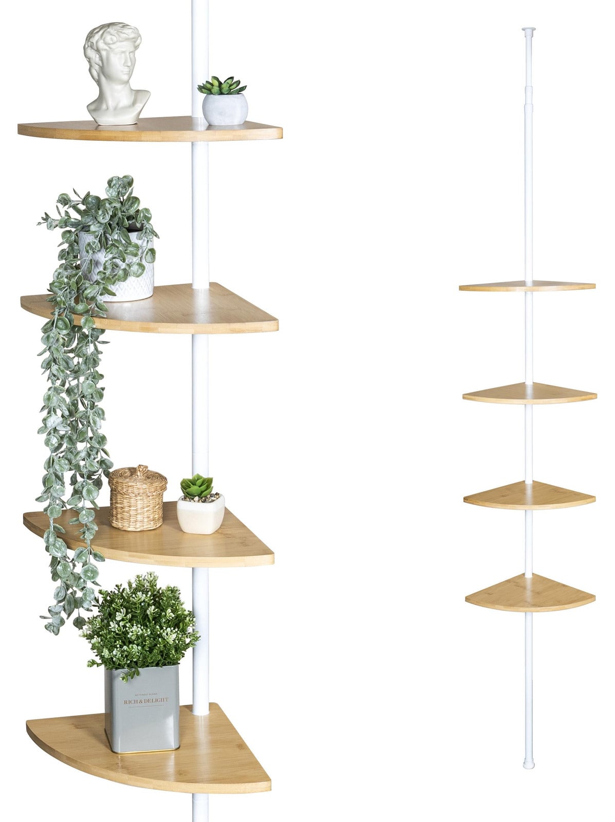 Bremermann telescopische wandhoekplank met 4 bamboe planken, wit