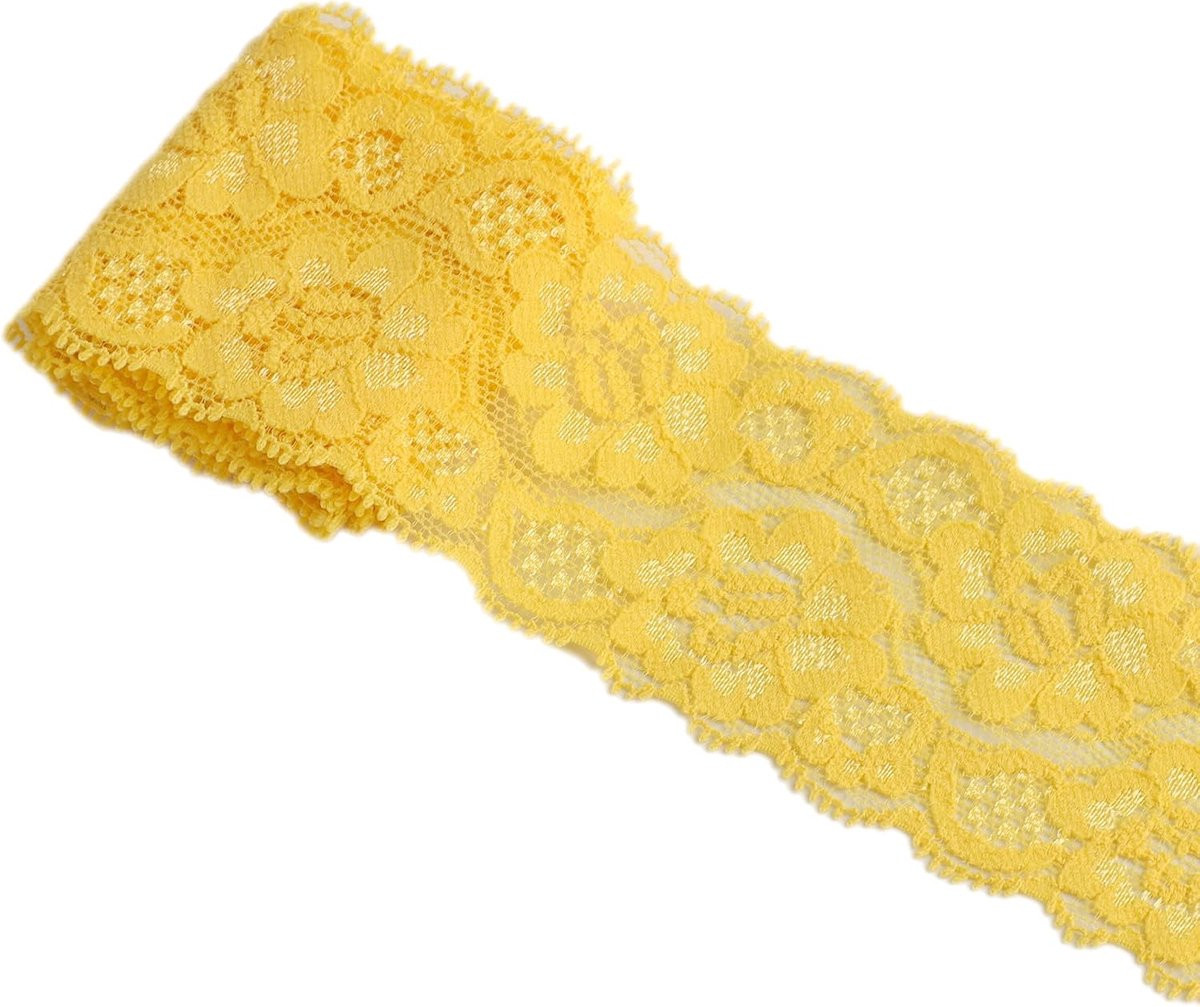 Geel kanten band met bloemenpatroon voor decoratie van kleding en bruiloftsjurken