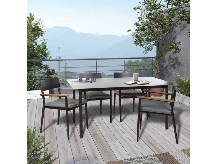 OUTLIV. Lorenzo Gartenmöbel-Set M (4 Plätze) Tisch 160x90cm Dunkelgrau