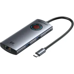Vention Stacja dokująca USB-C 6w1 8K 30Hz 100W PD z wyświetlaczem LED (USB-C, 6 Ports), Dockingstation + USB Hub, Grau