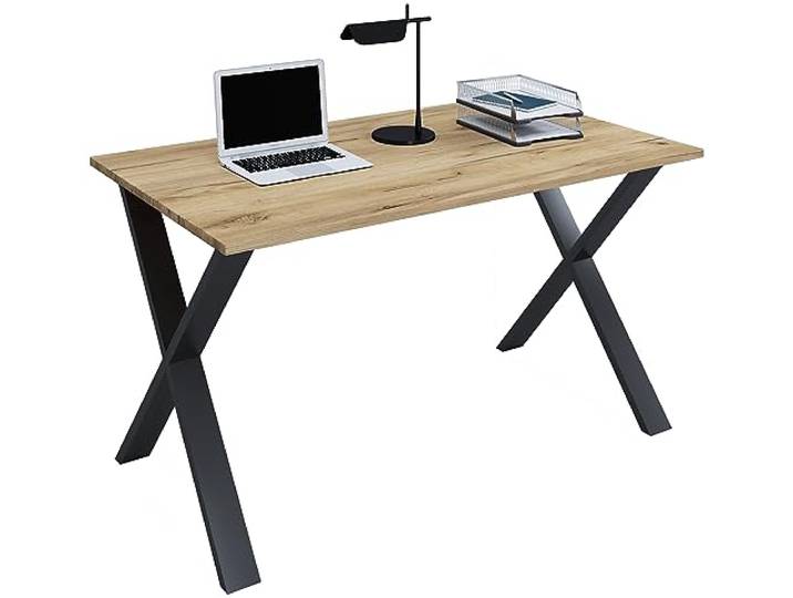 VCM Schreibtisch Schwarz/Honig-Eiche 110x80x76 cm Büro Homeoffice modern Arbeitsplatz für Büro, Homeoffice oder Arbeitszimmer - Für Erwachsene - Stabiler Aufbau aus Holzwerkstoff mit Metallfüßen