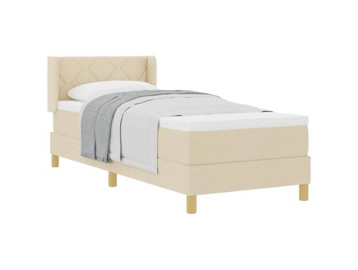 KKgypkn Boxspringbett mit Matratze und Kopfteil, Creme, 200 x 80 cm, Stoff – modernes Design mit verstellbarem Kopfteil, stabilem Lattenrost und Holzwerkstoff-Rahmen