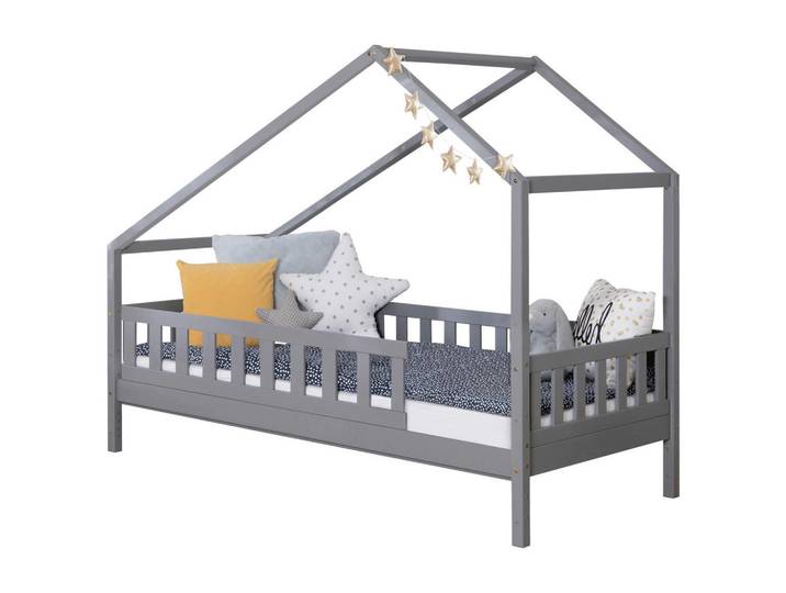 Hausbett, Hellgrau, 140x200 cm, Textil, Transformierbar & Seitenverkehrt Montierbar, MID.YOU
