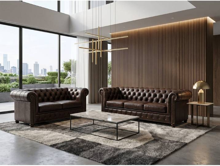 Xlmoebel Chesterfield-Sofa Klassisches dunkelbraunes Wohnzimmer-Set 3+2-Sitzer-Sofas Chesterfield, 2 Teile, Special features