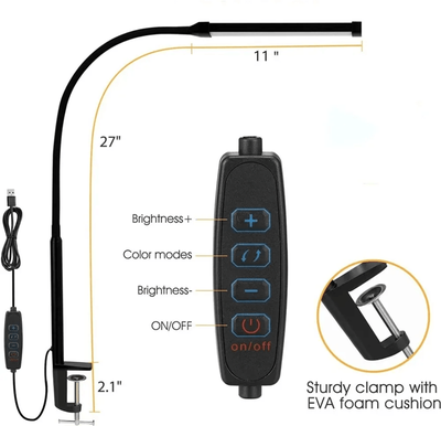Inspire Essentials Dimmable Clip On LED Desk Lamp With Flexible Arm For Reading Office And Computer Use single Head Black