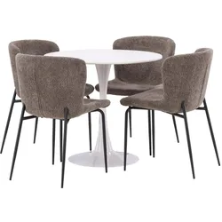 Ebuy24, Essgruppe, Hamden Essgruppe Esstisch weiss 4 Stühle Bouclé braun. (MDF)