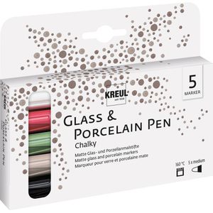 Kreul Porzellanstifte Glass & Porcelain Pen Chalky, 16570, 5 Farben, Rundspitze 2-4 mm, spülmaschinenfest, 5 Stück