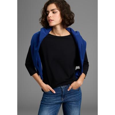 3/4-Arm-Shirt LAURA SCOTT, Damen, Gr. 40/42, schwarz, Single Jersey, Obermaterial: 95% Baumwolle, 5% Elasthan, clean, unifarben, Basic, Basic hüftbedeckend, U-Boot-Ausschnitt, Shirts 3/4-Arm-Shirt, Basic-Stil, 3/4-Ärmellänge, U-Boot-Ausschnitt
